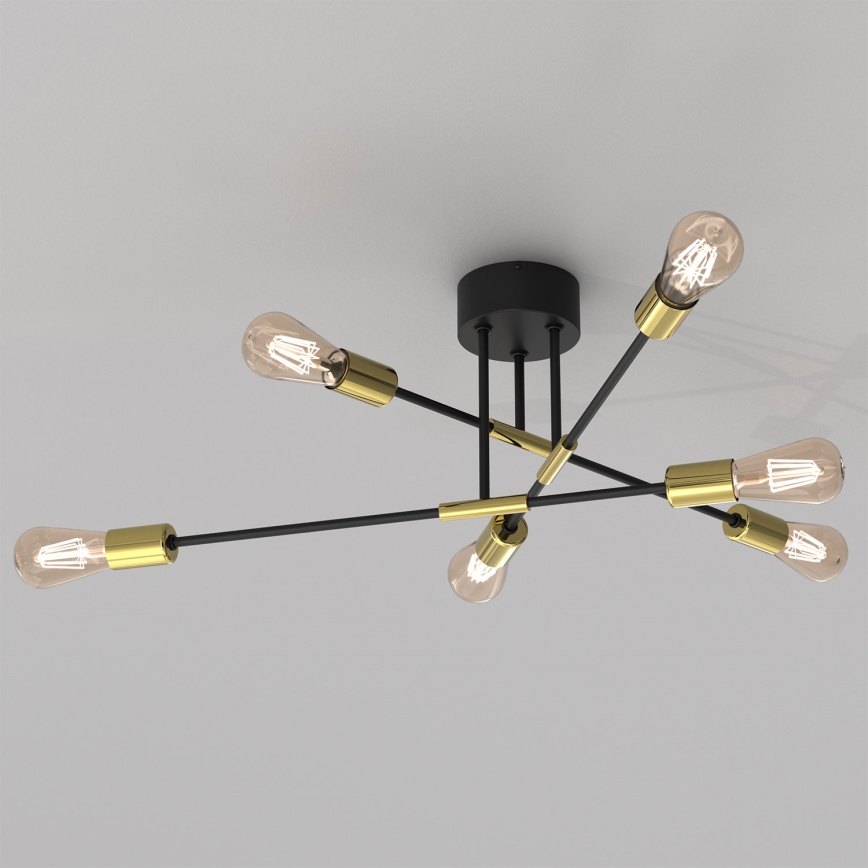 Viseći luster FLAME 6xE27/60W/230V crna/zlatna