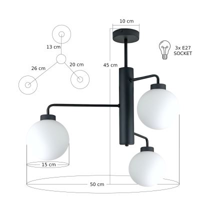 Viseći luster FLEX 3xE27/60W/230V crna/bijela