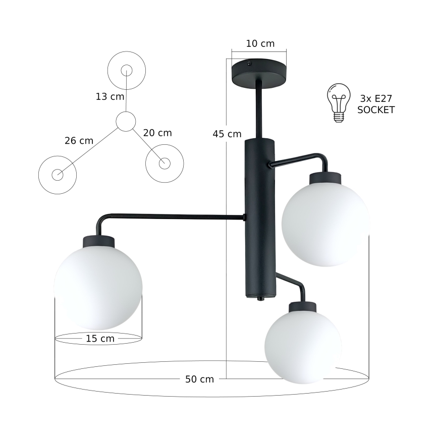 Viseći luster FLEX 3xE27/60W/230V crna/bijela