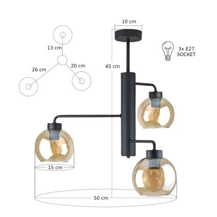 Viseći luster FLEX 3xE27/60W/230V crna/dimna bež