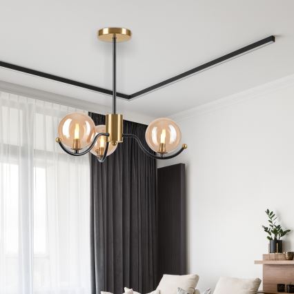 Viseći luster GEORGIA 3xE14/5W/230V zlatna/dimna bež