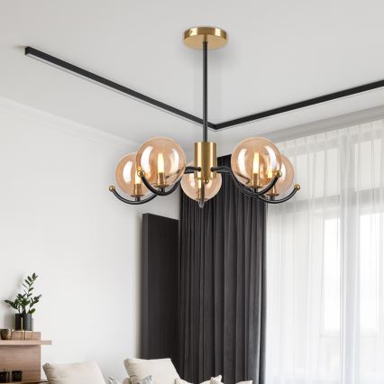 Viseći luster GEORGIA 5xE14/5W/230V zlatna/dimna bež