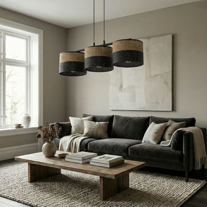 Viseći luster KARBON na sajli 3xE27/15W/230V crna/smeđa