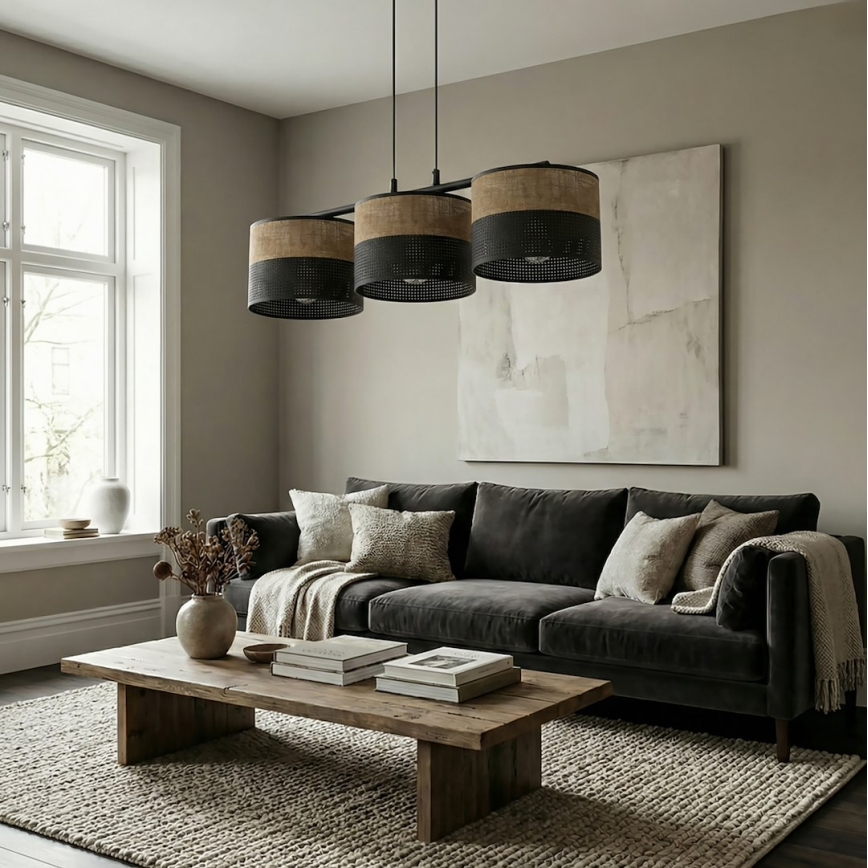 Viseći luster KARBON na sajli 3xE27/15W/230V crna/smeđa