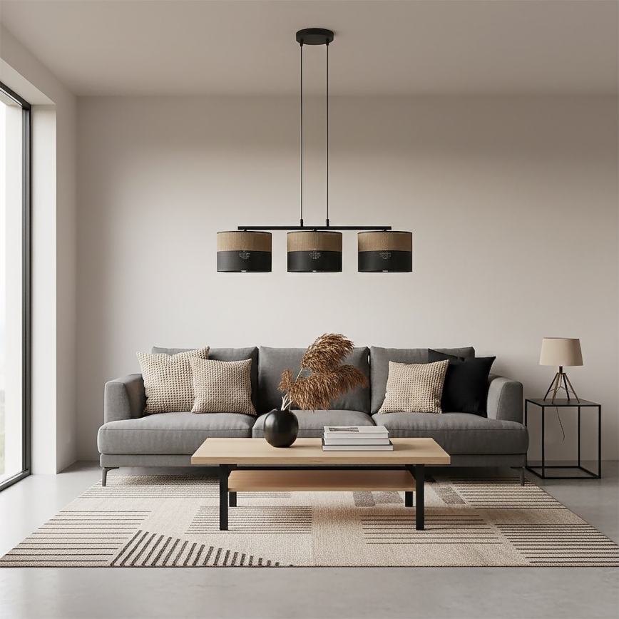 Viseći luster KARBON na sajli 3xE27/15W/230V crna/smeđa