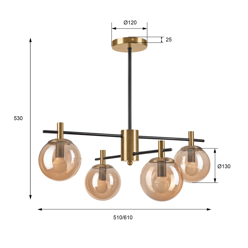 Viseći luster LILOU 4xE14/5W/230V zlatna/crna/dimna bež