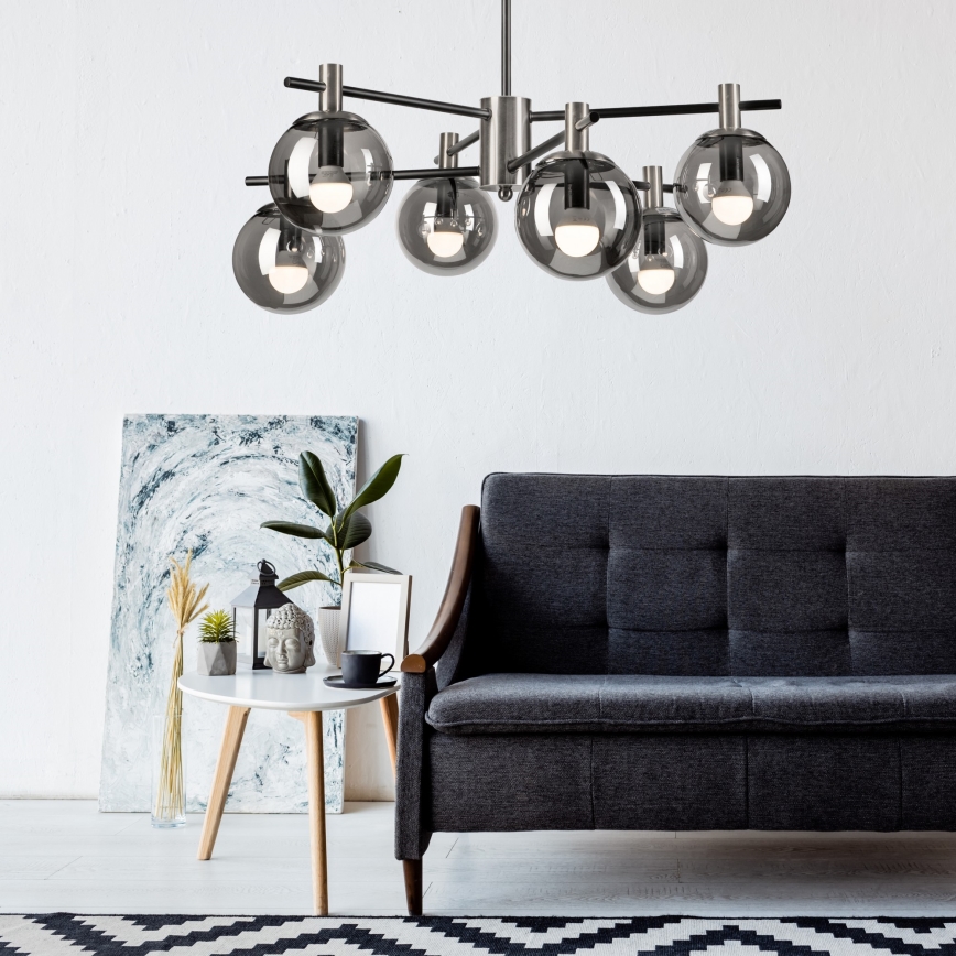 Viseći luster LILOU 6xE14/5W/230V mat krom/dimna