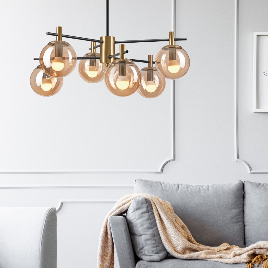 Viseći luster LILOU 6xE14/5W/230V zlatna/crna/dimna bež