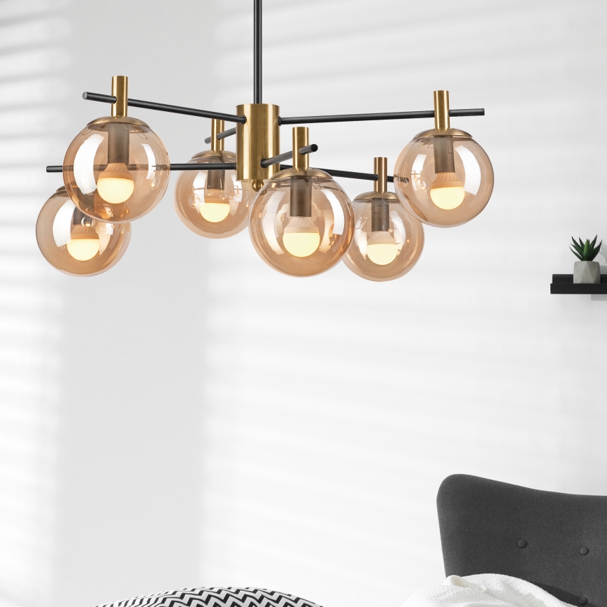 Viseći luster LILOU 6xE14/5W/230V zlatna/crna/dimna bež