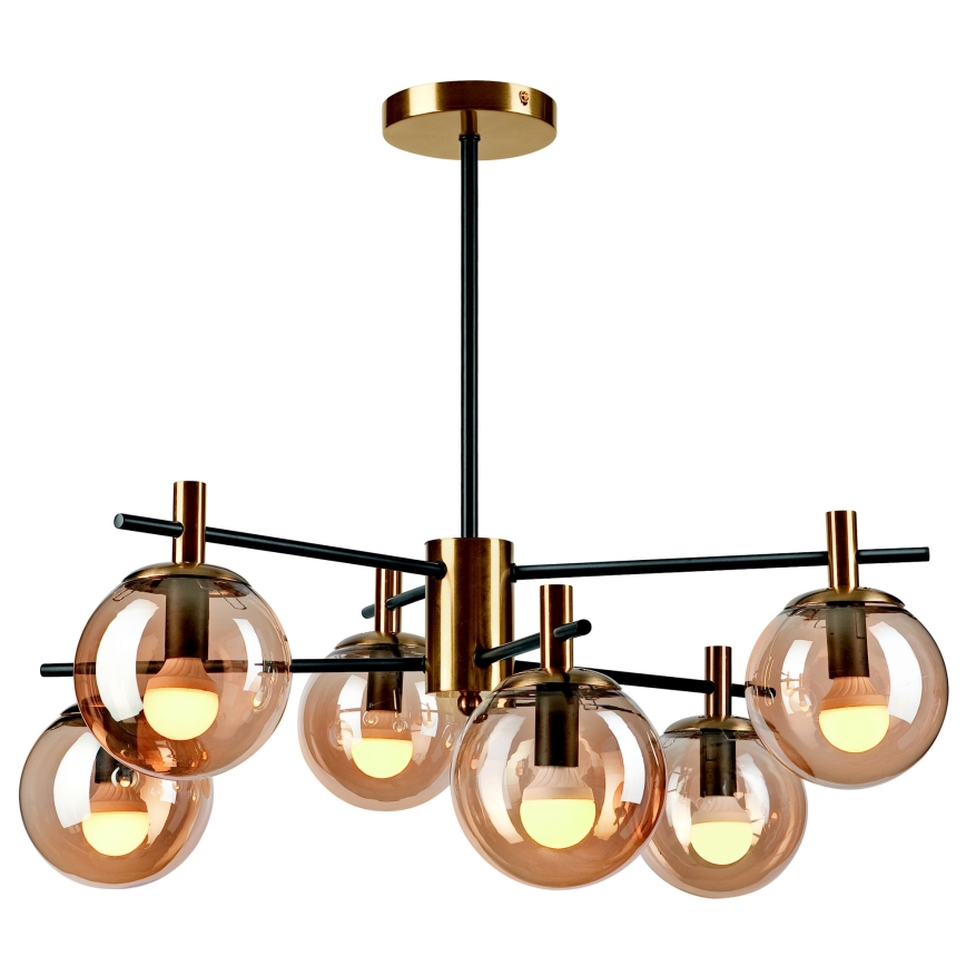 Viseći luster LILOU 6xE14/5W/230V zlatna/crna/dimna bež