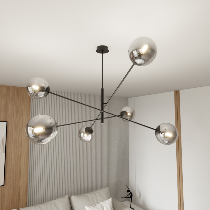 Viseći luster LINEAR 6xE14/10W/230V crna/siva