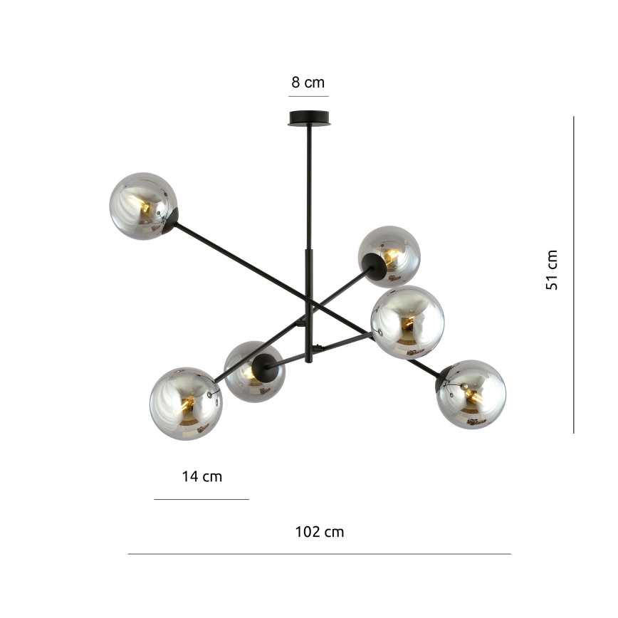 Viseći luster LINEAR 6xE14/10W/230V crna/siva