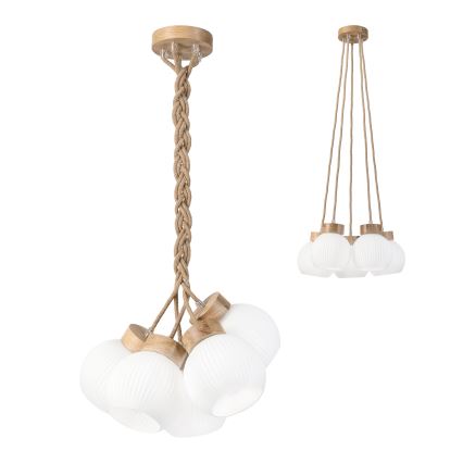 Viseći luster LOOMIS na sajli, 5x E27, 15W, 230V, 83 cm, bež/hrast