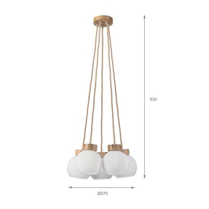 Viseći luster LOOMIS na sajli, 5x E27, 15W, 230V, 83 cm, bež/hrast