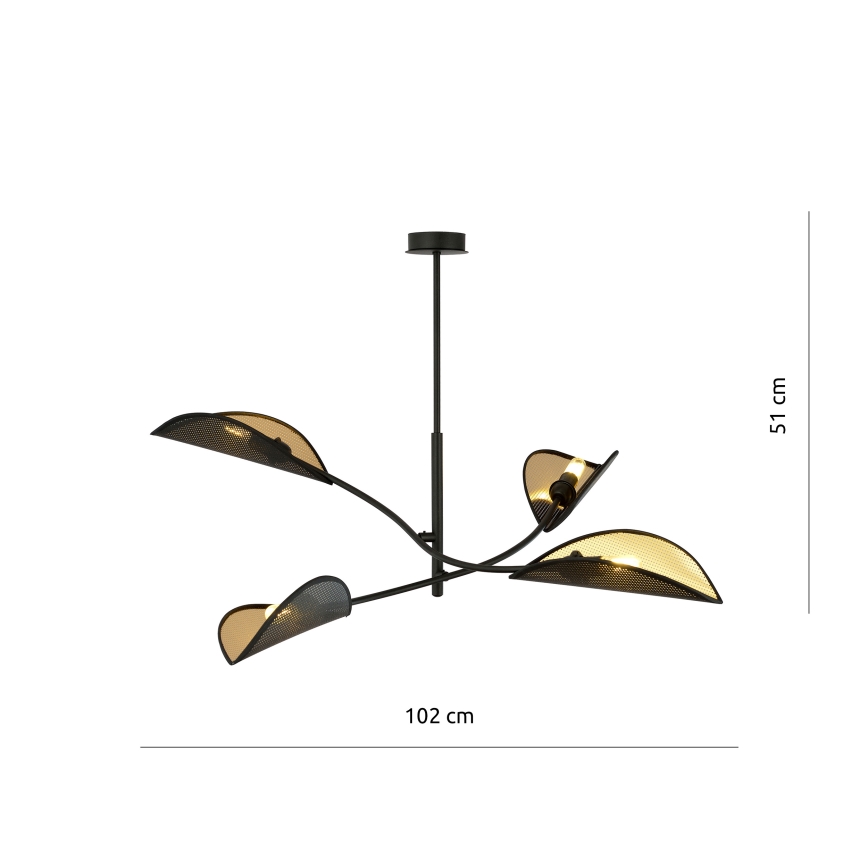 Viseći luster LOTUS 4xE14/10W/230V crna/zlatna