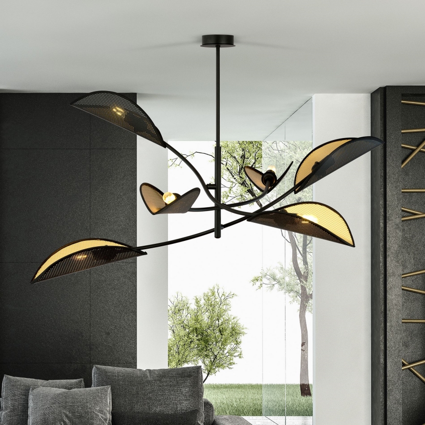 Viseći luster LOTUS 6xE14/10W/230V crna/zlatna
