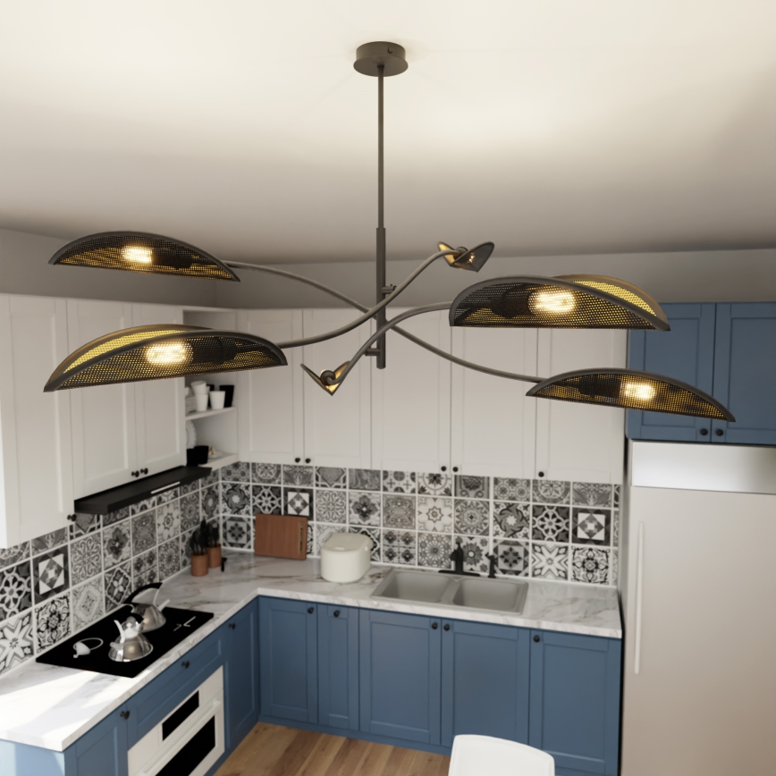 Viseći luster LOTUS 6xE14/10W/230V crna/zlatna