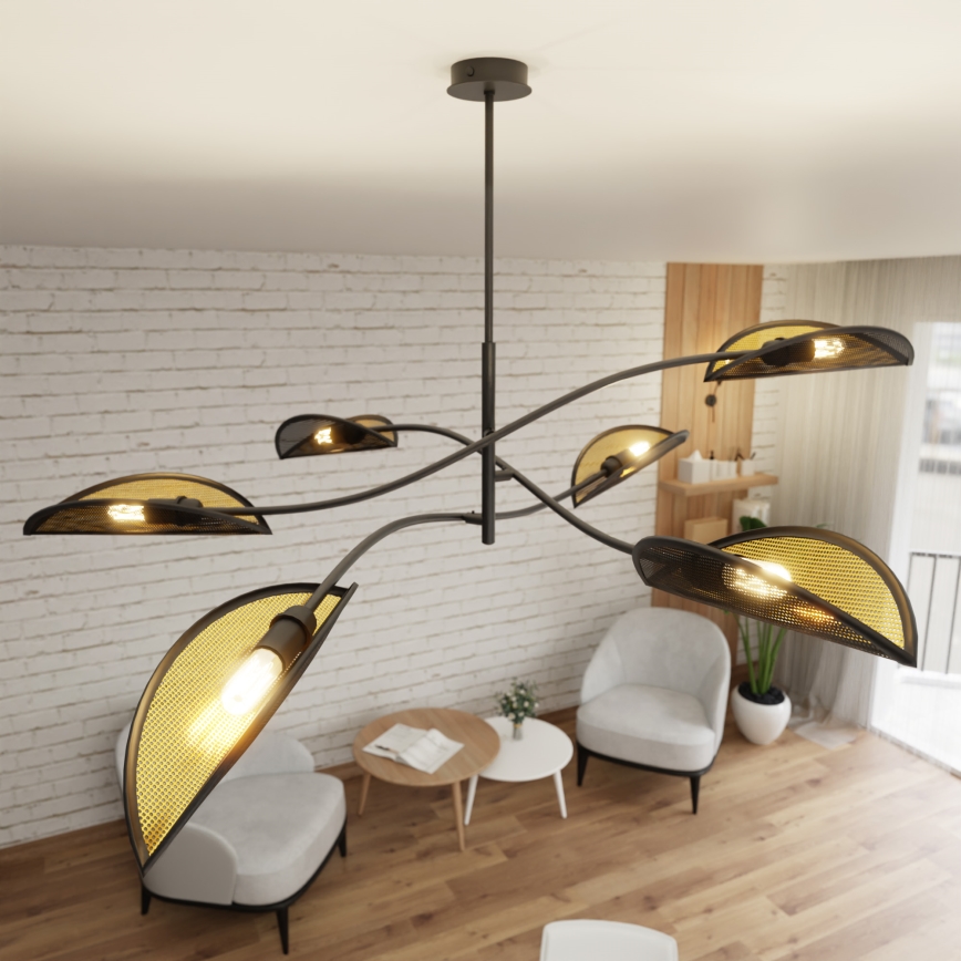 Viseći luster LOTUS 6xE14/10W/230V crna/zlatna