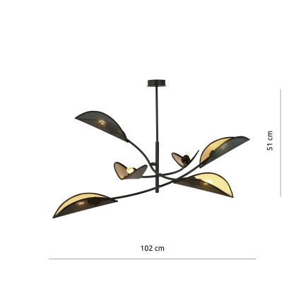 Viseći luster LOTUS 6xE14/10W/230V crna/zlatna