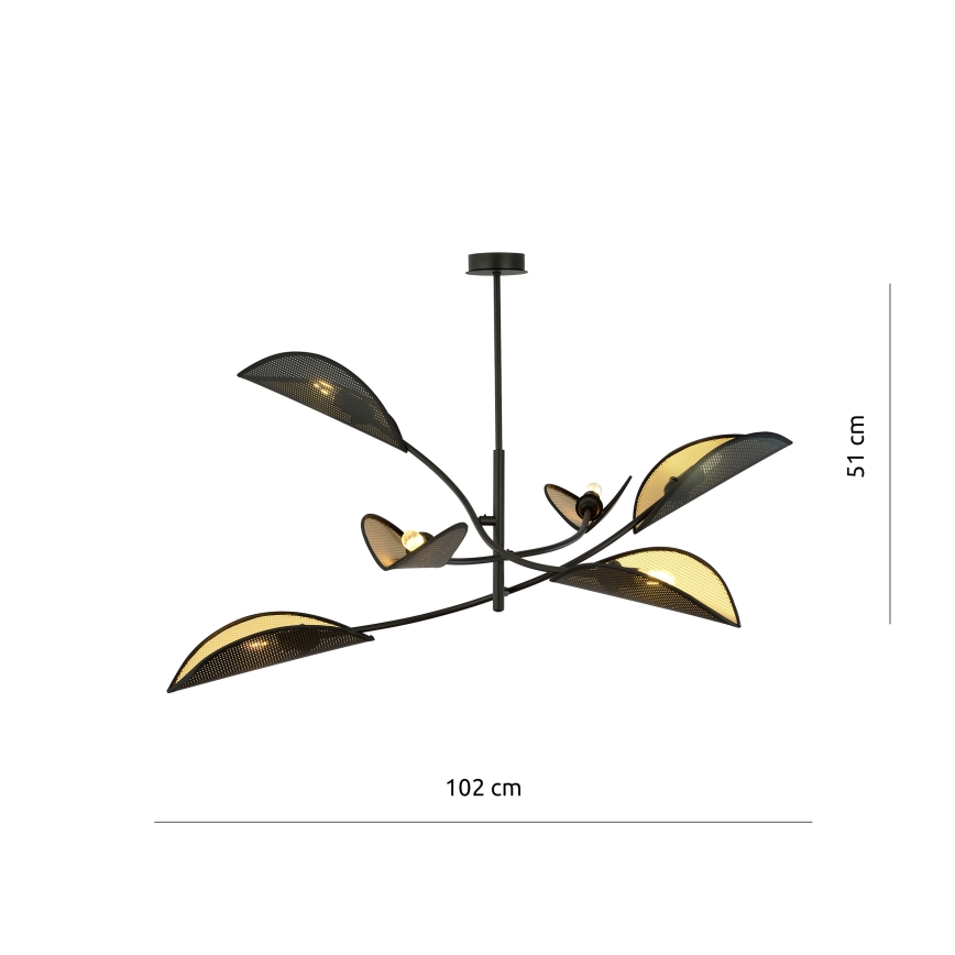 Viseći luster LOTUS 6xE14/10W/230V crna/zlatna