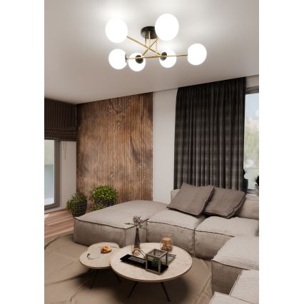 Viseći luster MAGNUM 6xE14/10W/230V bijela/zlatna/crna