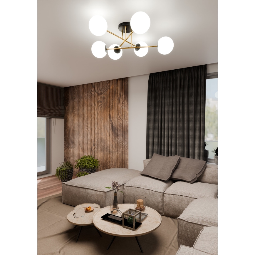 Viseći luster MAGNUM 6xE14/10W/230V bijela/zlatna/crna