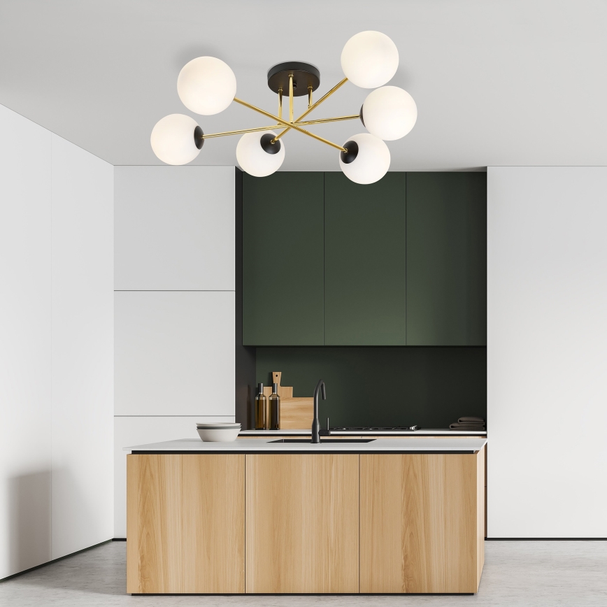 Viseći luster MAGNUM 6xE14/10W/230V bijela/zlatna/crna