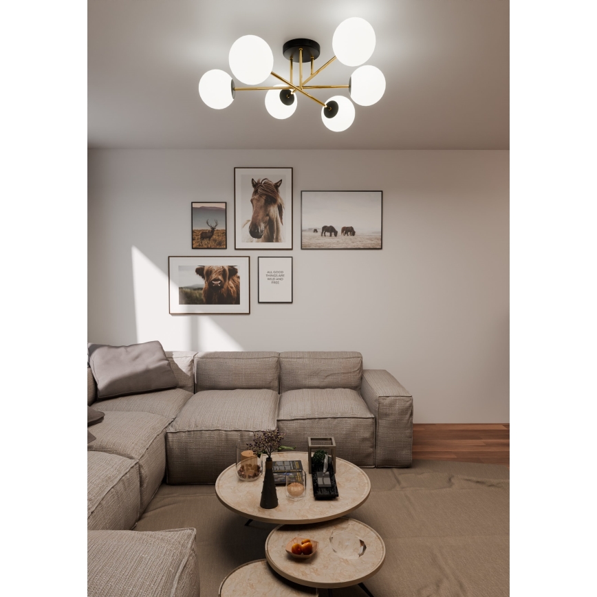 Viseći luster MAGNUM 6xE14/10W/230V bijela/zlatna/crna