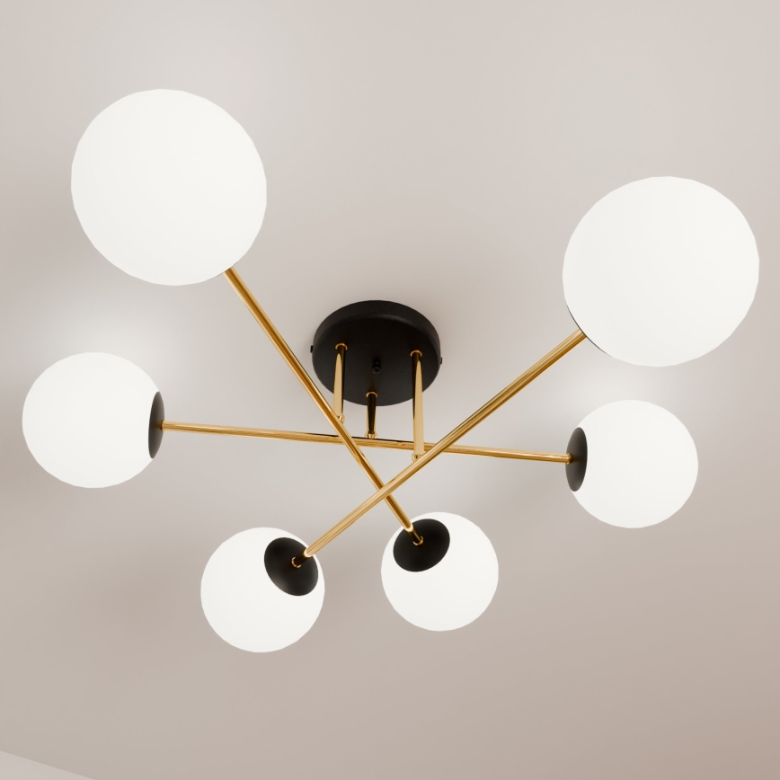 Viseći luster MAGNUM 6xE14/10W/230V bijela/zlatna/crna