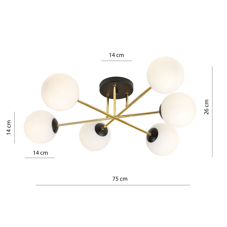 Viseći luster MAGNUM 6xE14/10W/230V bijela/zlatna/crna