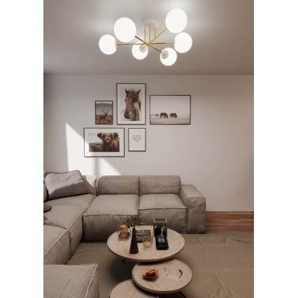Viseći luster MAGNUM 6xE14/10W/230V bijela/zlatna
