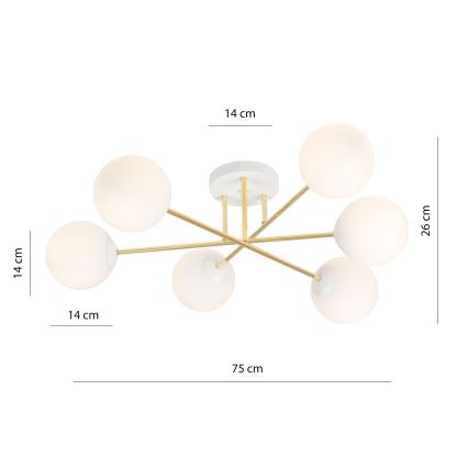 Viseći luster MAGNUM 6xE14/10W/230V bijela/zlatna