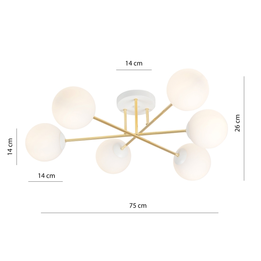 Viseći luster MAGNUM 6xE14/10W/230V bijela/zlatna