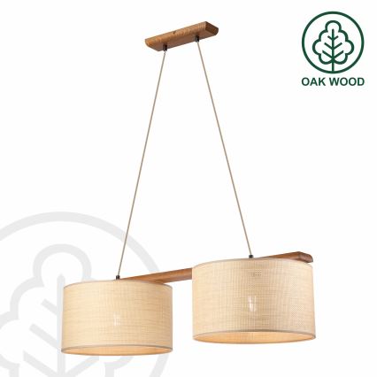 Viseći luster na kabelu AIDA, 2xE27/15W/230V, Ø 35 cm, hrast/rafija