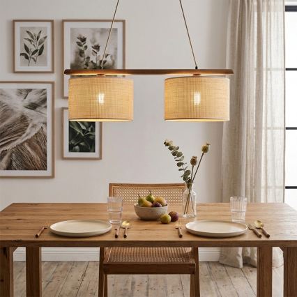 Viseći luster na kabelu AIDA, 2xE27/15W/230V, Ø 35 cm, hrast/rafija