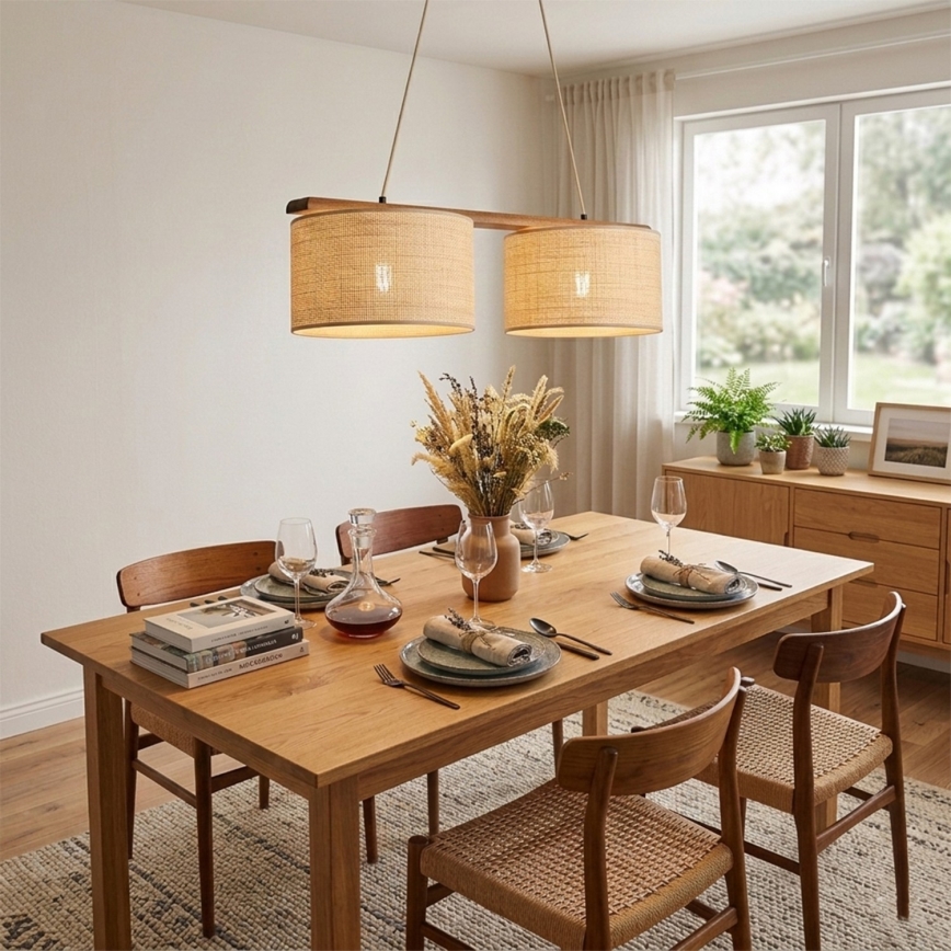 Viseći luster na kabelu AIDA, 2xE27/15W/230V, Ø 35 cm, hrast/rafija