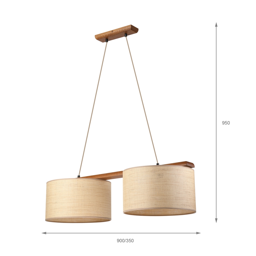 Viseći luster na kabelu AIDA, 2xE27/15W/230V, Ø 35 cm, hrast/rafija