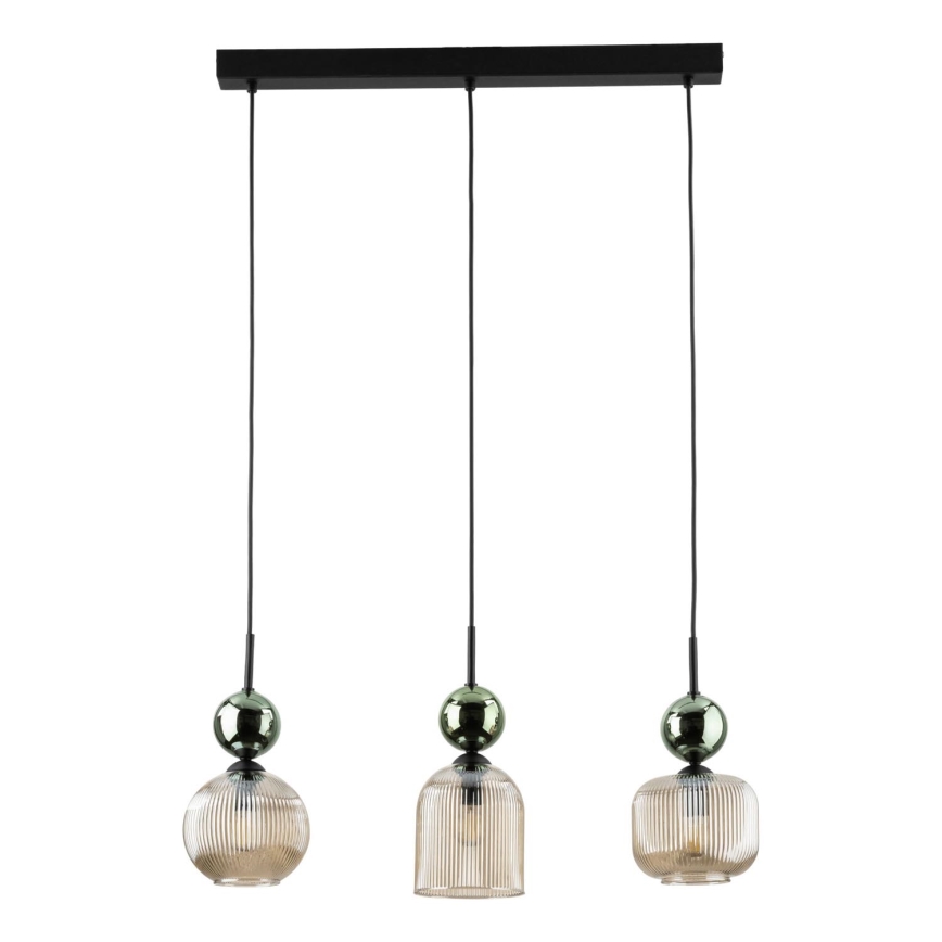 Viseći luster na kabelu SOPHIA 3xE14/10W/230V crna/zelena/dimljeno-bež