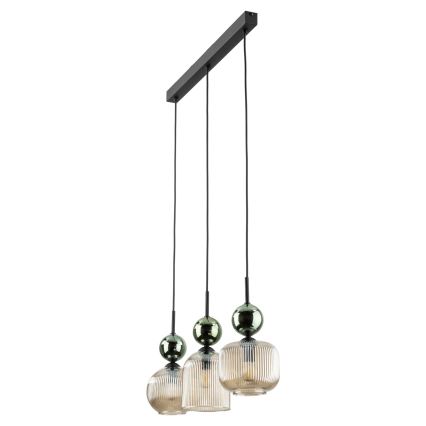 Viseći luster na kabelu SOPHIA 3xE14/10W/230V crna/zelena/dimljeno-bež