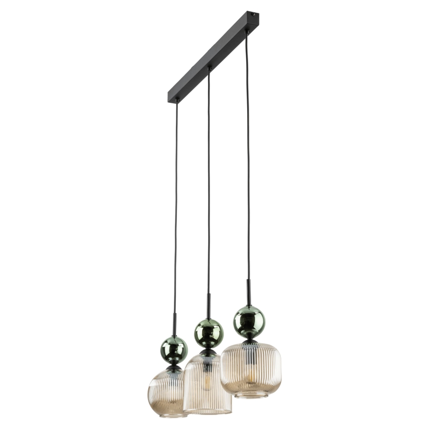 Viseći luster na kabelu SOPHIA 3xE14/10W/230V crna/zelena/dimljeno-bež