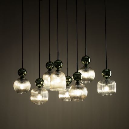 Viseći luster na kabelu SOPHIA 8xE14/10W/230V crna/zelena/dimno bež