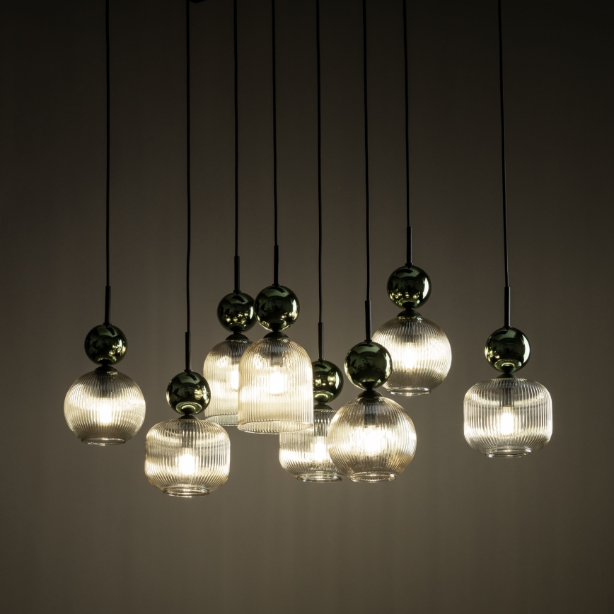 Viseći luster na kabelu SOPHIA 8xE14/10W/230V crna/zelena/dimno bež