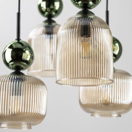 Viseći luster na kabelu SOPHIA 8xE14/10W/230V crna/zelena/dimno bež