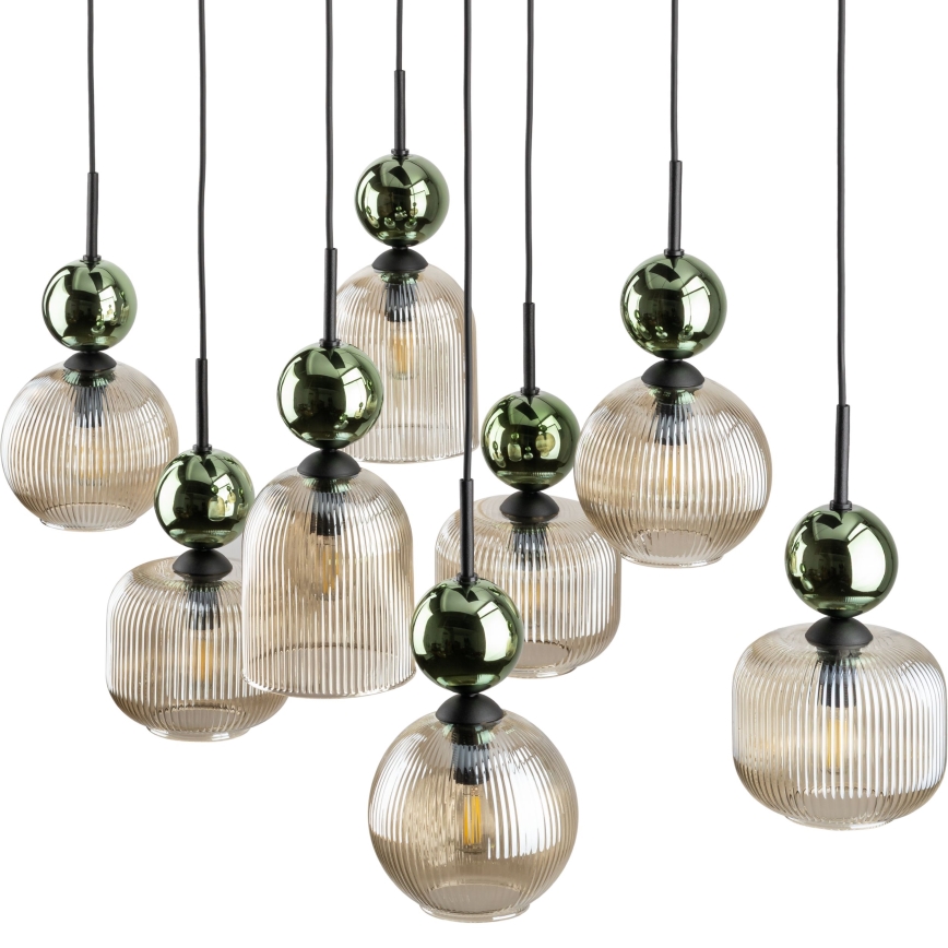 Viseći luster na kabelu SOPHIA 8xE14/10W/230V crna/zelena/dimno bež