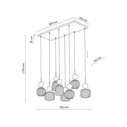 Viseći luster na kabelu SOPHIA 8xE14/10W/230V crna/zelena/dimno bež