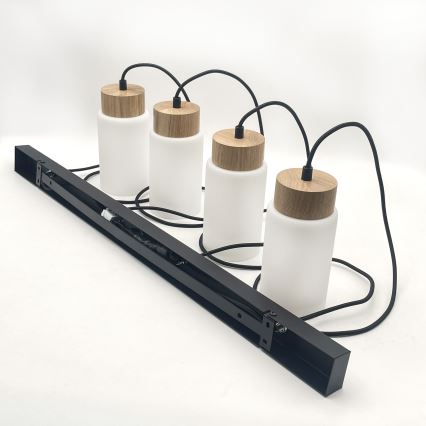 Viseći luster na kablu MARKUS 4xE27/15W/230V crna/hrast