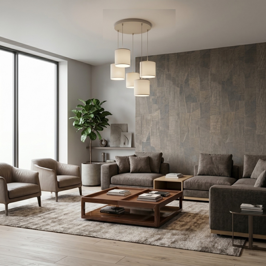 Viseći luster na sajli ARDEN 5xE27/15W/230V Ø 44 cm bež