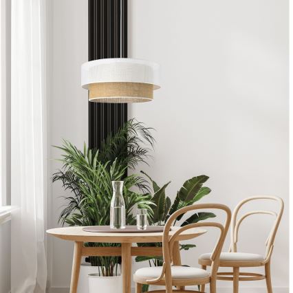 Viseći luster na sajli BORHO 1xE27/60W/230V bijela/juta