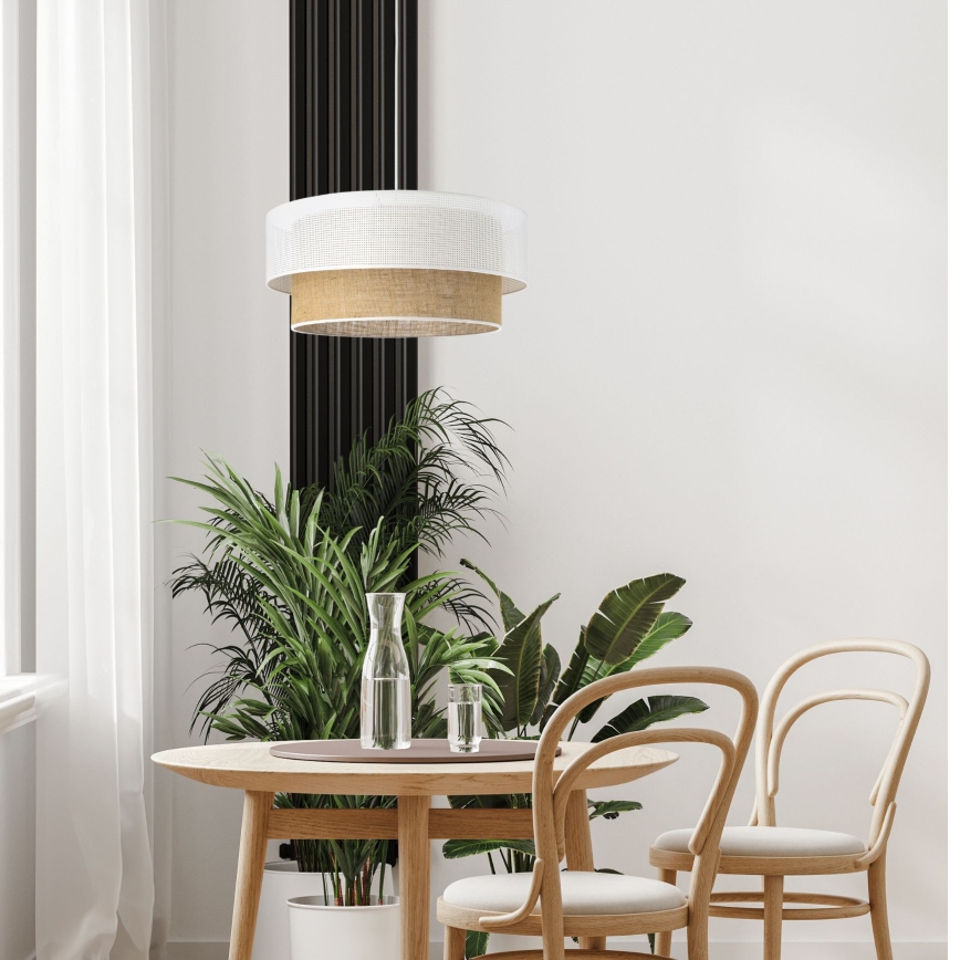 Viseći luster na sajli BORHO 1xE27/60W/230V bijela/juta