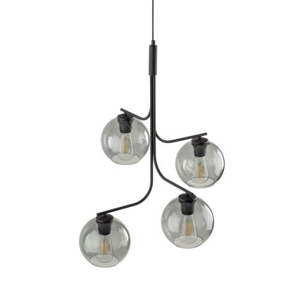 Viseći luster na sajli CESAR 4xE27/15W/230V crna/zadimljeno-siva